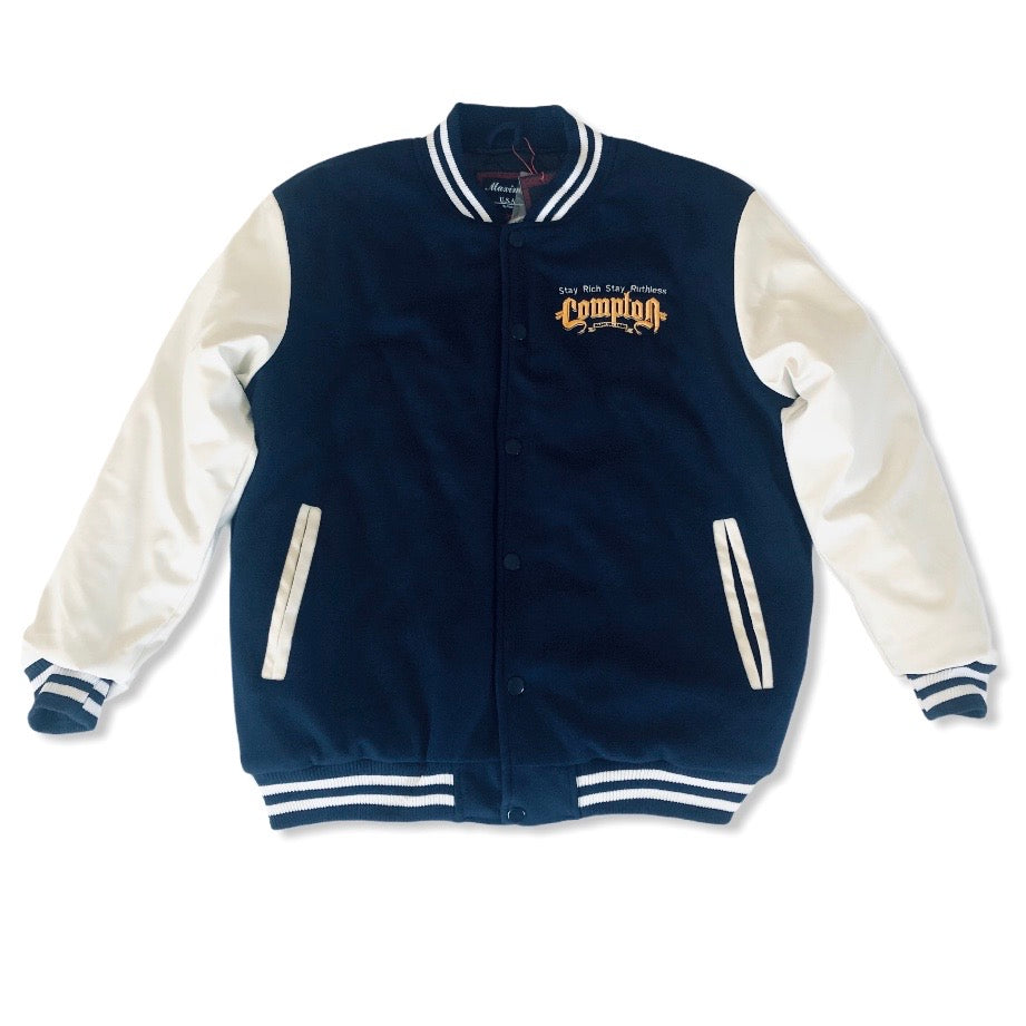 Stay Rich Stay Ruthless Letterman Jacket (Navy) – Rich & Ruthless