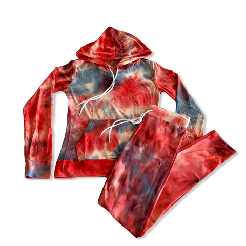 Tie-Dye Print Leggings Set ~ Raspberry Blue