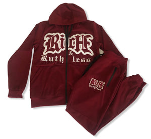 Rich & Ruthless Active Sweat Suit - Burgundy