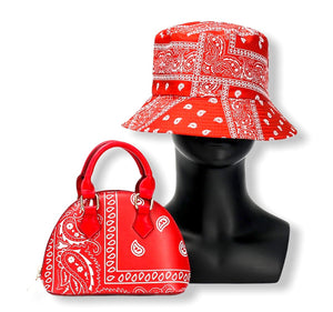 Paisley Print Hat & Mini Purse Set Red