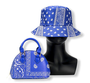 Paisley Print Hat & Mini Purse Set Blue