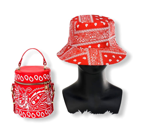 Paisley Print Hat & Tube Purse Set Red